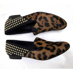 Kelsi Dagger Francis Flat Studded Loafers Sz 9M Faux Suede Animal Print